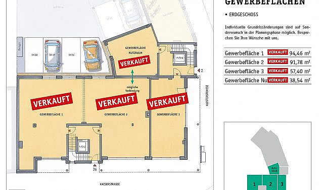 St. Martinus Quartier - Grundriss Erdgeschoss Gewerbeflächen